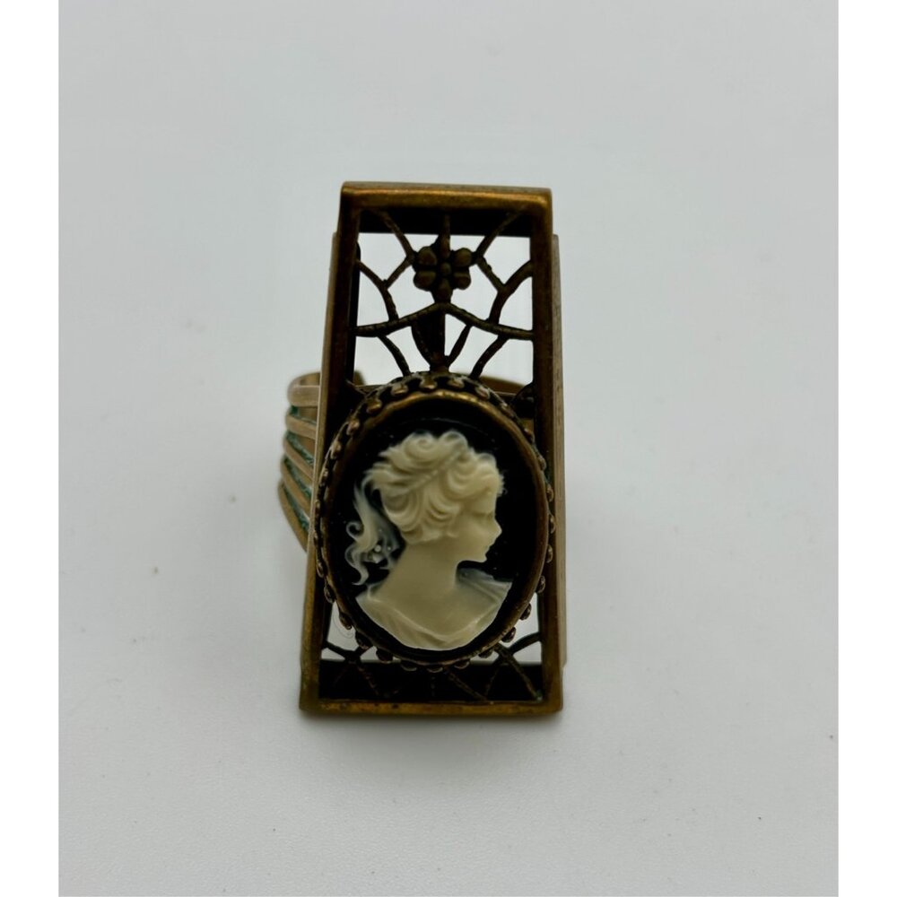 1980s Jan Michaels San Francisco Cameo Ring-Signed-Bronze-Brass- Open Back